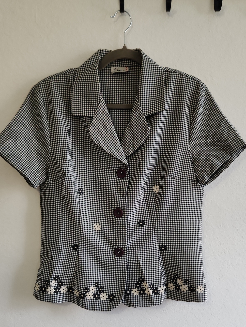 Vintage 90s Praire Picnic Gingham Ditsy Daisy Floral Short Sleeve Blazer S